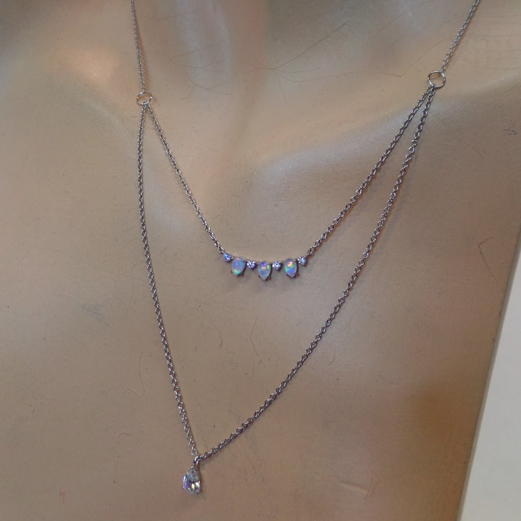 Nadri Silver Tone Cubic Zirconia Opal Necklace 88 New With Tags Multi Strand 70$
